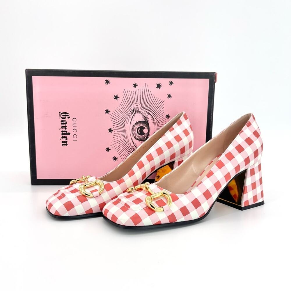 Gucci Baby Horsebit Ken Scott Garden Checkered Platform Heels Pumps 37.5 - Picture 2 of 10